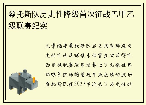 桑托斯队历史性降级首次征战巴甲乙级联赛纪实 桑托斯队历史性降级首次征战巴甲乙级联赛纪实